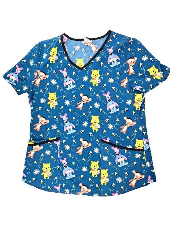 Disney Tops - Disney Winnie The Pooh Scrub Top Tigger Eeyore V-Neck Short Sleeve Women Medium
